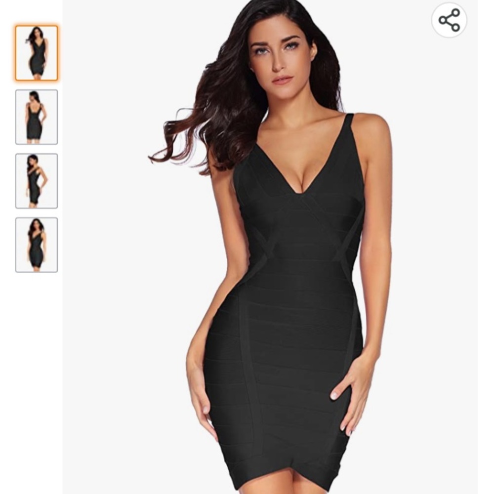 Meilun plunge bodycon bandage dress black large